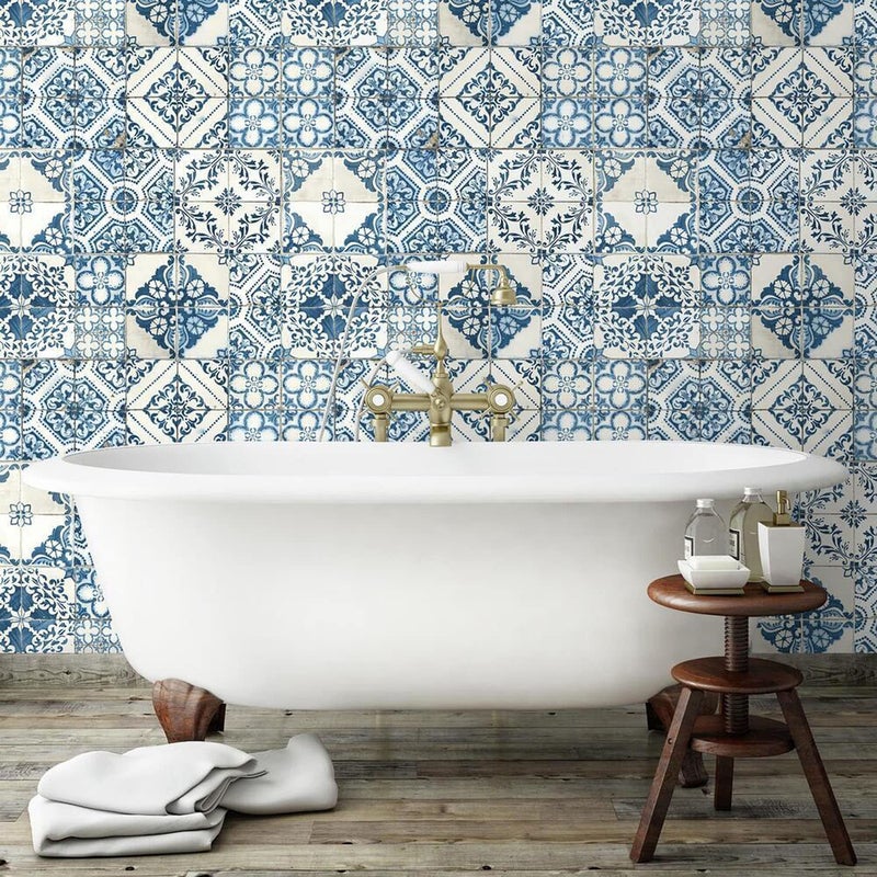 RoomMates RMK11083WP Blue Mediterranian Tile Peel and Stick Wallpaper 20.5" x 16.5 feet - Image 5